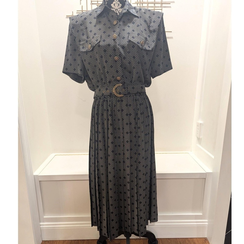 Black Patterned Midi Shirt Dress with Belt